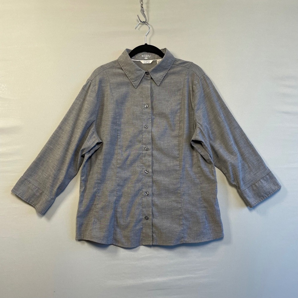 Riders‎ by Lee Women's Gray Button Up Shirt Slimming Size L Staple Normcore